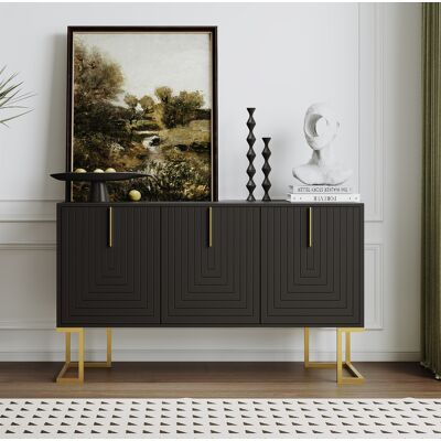 BEAOK Buffet 3 Ante Nero Mdf Base Metallo L, Maniglie Dorate – Modulabile BEAOK Buffet 3 Ante Nero Mdf Base Metallo L, Maniglie Dorate – Modulabile