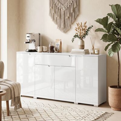 PZCC Credenza Lucida, Cassettiera Moderna Con 4 Ante E Ripiani Regolabili, Chiusura Ammortizzata, Bianca PZCC Credenza Lucida, Cassettiera Moderna Con 4 Ante E Ripiani Regolabili, Chiusura Ammortizzata, Bianca