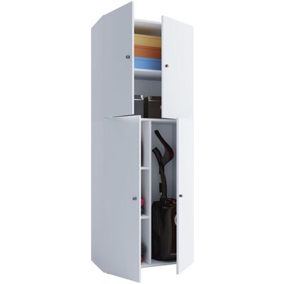 EBUY24 Armadio Scopa In Legno Vcm 6 Scomparti Armadio Per La Casa Dimensioni: L. 70 X A. 184 X T. 40 Cm 4 Porte Rotanti - Lona (bianco) EBUY24 Armadio Scopa In Legno Vcm 6 Scomparti Armadio Per La Casa Dimensioni: L. 70 X A. 184 X T. 40 Cm 4 Porte Rotanti - Lona (bianco)