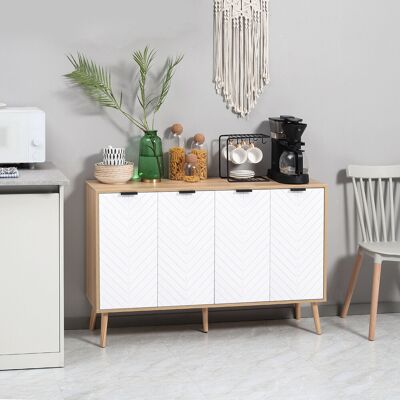 PZCC Mobile Buffet Ausiliario Con Ripiani Regolabili, 2 Ante E Meccanismo Antiribaltamento, Portata 50 Kg, 120x35x77,4 Cm, Bianco E Naturale. PZCC Mobile Buffet Ausiliario Con Ripiani Regolabili, 2 Ante E Meccanismo Antiribaltamento, Portata 50 Kg, 120x35x77,4 Cm, Bianco E Naturale.