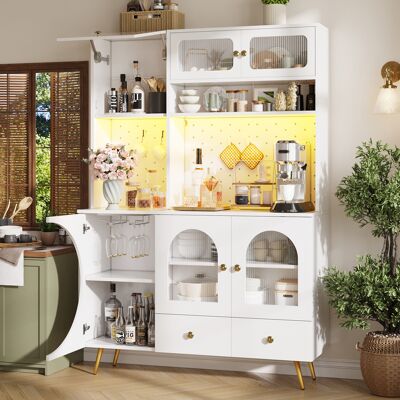 MODENVIE Credenza Alta Da Cucina, 2 Ante, 1 Cassetto E Vani Aperti, Led E Prese Integrate, Mdf, 120 X 40 X 176 Cm MODENVIE Credenza Alta Da Cucina, 2 Ante, 1 Cassetto E Vani Aperti, Led E Prese Integrate, Mdf, 120 X 40 X 176 Cm