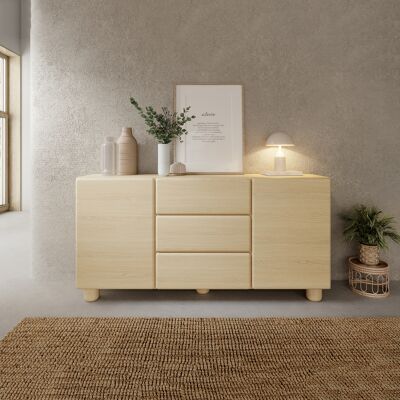 DMORA Credenza Hamonene, Madia 3 Cassetti, 2 Ripiani, Apertura Battente, Scorrevole, 160x38x80h Cm Marrone Rovere DMORA Credenza Hamonene, Madia 3 Cassetti, 2 Ripiani, Apertura Battente, Scorrevole, 160x38x80h Cm Marrone Rovere