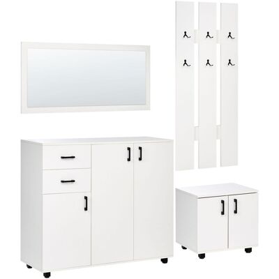 BELIANI Set Da Ingresso Con Scarpiera, Specchio, Ganci Appendiabiti E Portaoggetti In Truciolato Bianco Burra BELIANI Set Da Ingresso Con Scarpiera, Specchio, Ganci Appendiabiti E Portaoggetti In Truciolato Bianco Burra