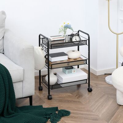 PZCC Carrello A 3 Ripiani Con Cestini, Carrello Di Servizio Su Ruote, Carrello Portaoggetti, 45 X 26,5 X 63 Cm, Nero PZCC Carrello A 3 Ripiani Con Cestini, Carrello Di Servizio Su Ruote, Carrello Portaoggetti, 45 X 26,5 X 63 Cm, Nero
