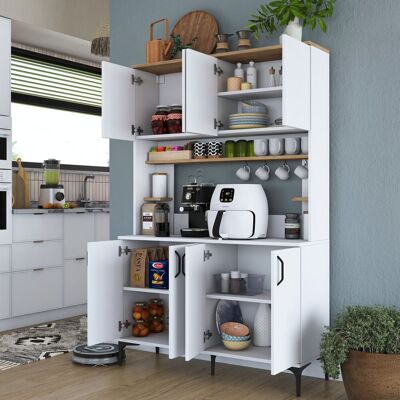 DMORA Credenza Legnaro, Madia 4 Ripiani, 8 Vani, 8 Ante, 120x40x187h Cm Bianco DMORA Credenza Legnaro, Madia 4 Ripiani, 8 Vani, 8 Ante, 120x40x187h Cm Bianco