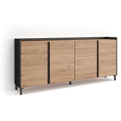 SKRAUT HOME - Credenza, Mobile, Cucina, Madia, Mobile Ingresso, 207x35x91cm, 4 Porte, Design Industriale, Led, Stile Moderno, Rovere E Nero SKRAUT HOME - Credenza, Mobile, Cucina, Madia, Mobile Ingresso, 207x35x91cm, 4 Porte, Design Industriale, Led, Stile Moderno, Rovere E Nero