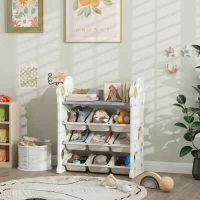 PZCC Scaffale Portagiochi Bambini A 4 Livelli Con 9 Contenitori E Gancio Laterale, Mobile Porta Giocattoli Multiuso In Hdpe, Per Camera Da Letto, Soggiorno E Camera Dei Giochi, 77x42x94 Cm, Crema PZCC Scaffale Portagiochi Bambini A 4 Livelli Con 9 Contenitori E Gancio Laterale, Mobile Porta Giocattoli Multiuso In Hdpe, Per Camera Da Letto, Soggiorno E Camera Dei Giochi, 77x42x94 Cm, Crema