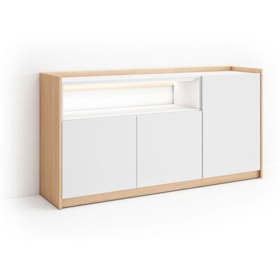 SKRAUT HOME - Credenza, Mobile, Cucina, Madia, Mobile Ingresso, 156x37x80cm, 3 Porte, Led, Stile Moderno, Bianco E Rovere Soft SKRAUT HOME - Credenza, Mobile, Cucina, Madia, Mobile Ingresso, 156x37x80cm, 3 Porte, Led, Stile Moderno, Bianco E Rovere Soft