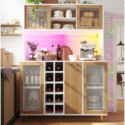 COVREO Credenza Da Cucina 120x40x170 Cm Bianco Effetto Legno In Mdf Con Led, Portabottiglie E Presa Integrata COVREO Credenza Da Cucina 120x40x170 Cm Bianco Effetto Legno In Mdf Con Led, Portabottiglie E Presa Integrata