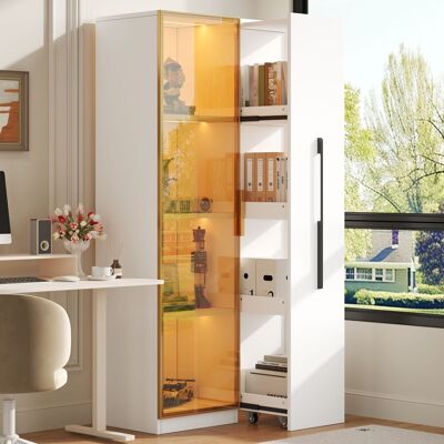MODENVIE Vetrina Con Anta In Vetro, Modulo Laterale Estraibile E Led, Per Soggiorno O Sala Da Pranzo, Mdf, Bianco, 70 X 40 X 160 Cm MODENVIE Vetrina Con Anta In Vetro, Modulo Laterale Estraibile E Led, Per Soggiorno O Sala Da Pranzo, Mdf, Bianco, 70 X 40 X 160 Cm