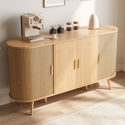 SOLKVUNZA Credenza Buffet Soggiorno - 150 X 40 X 79 Cm - 4 Ante Di Cui 2 Scorrevoli Per Salotto E Sala Da Pranzo - Legno Mdf Stile Scandinavo Japandi Cannellato - Naturale SOLKVUNZA Credenza Buffet Soggiorno - 150 X 40 X 79 Cm - 4 Ante Di Cui 2 Scorrevoli Per Salotto E Sala Da Pranzo - Legno Mdf Stile Scandinavo Japandi Cannellato - Naturale