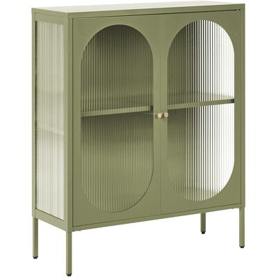 BELIANI Vetrina Moderna In Acciaio Bianco E Ante In Vetro 90 X 35 Cm Sarre BELIANI Vetrina Moderna In Acciaio Bianco E Ante In Vetro 90 X 35 Cm Sarre