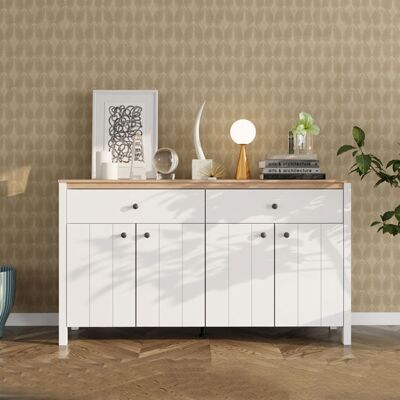 DMORA Credenza Belve, Madia 3 Ripiani, 2 Cassetti, 4 Ante, 163x40x92h Cm Bianco Opaco DMORA Credenza Belve, Madia 3 Ripiani, 2 Cassetti, 4 Ante, 163x40x92h Cm Bianco Opaco