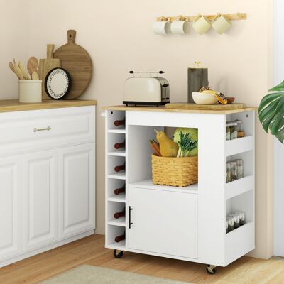 COVREO Carrello Da Cucina 83x40x83 Cm Rovere In Compensato Con Portabottiglie, Ripiani, Armadietto E Ruote COVREO Carrello Da Cucina 83x40x83 Cm Rovere In Compensato Con Portabottiglie, Ripiani, Armadietto E Ruote