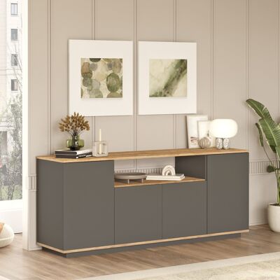DMORA Credenza Cisliano, Madia 3 Ripiani, 4 Ante, 6 Vani, 180x45x75h Cm Nero Antracite DMORA Credenza Cisliano, Madia 3 Ripiani, 4 Ante, 6 Vani, 180x45x75h Cm Nero Antracite