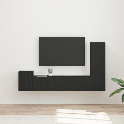 VIDAXL Set Mobile Tv 4 Pz Nero Legno Ingegnerizzato VIDAXL Set Mobile Tv 4 Pz Nero Legno Ingegnerizzato