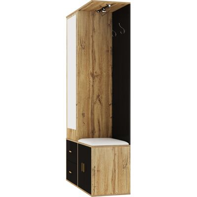 ELVMI Mobile Da Ingresso Con Specchio, Panca, Cassetto, Scarpiera, Ganci E Barra Estraibile Nero Naturale ELVMI Mobile Da Ingresso Con Specchio, Panca, Cassetto, Scarpiera, Ganci E Barra Estraibile Nero Naturale