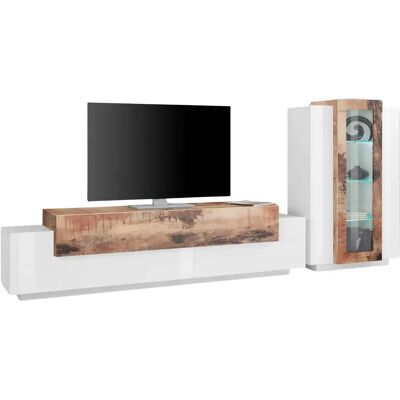 TOPQUALITY FURNITURE Mobile Porta Tv Da Soggiorno 200 Cm Con Vetrina Bianco Lucido Acero TOPQUALITY FURNITURE Mobile Porta Tv Da Soggiorno 200 Cm Con Vetrina Bianco Lucido Acero