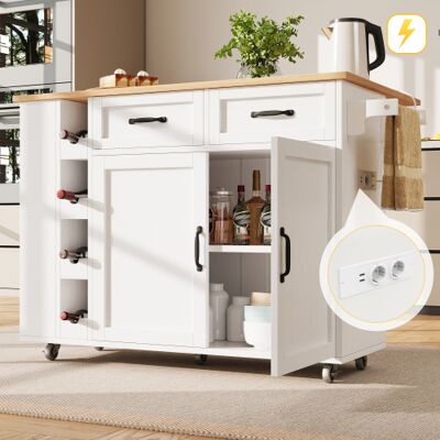 XISRENS Isola Cucina, Carrello Da Cucina Dotato Di Multipresa, Mobile Da Cucina, Carrello Di Servizio Rimovibile Con Portabottiglie, Credenza, Carrello Da Pranzo Con Finitura Effetto Legno, Mobile Buffet, Bia XISRENS Isola Cucina, Carrello Da Cucina Dotato Di Multipresa, Mobile Da Cucina, Carrello Di Servizio Rimovibile Con Portabottiglie, Credenza, Carrello Da Pranzo Con Finitura Effetto Legno, Mobile Buffet, Bia