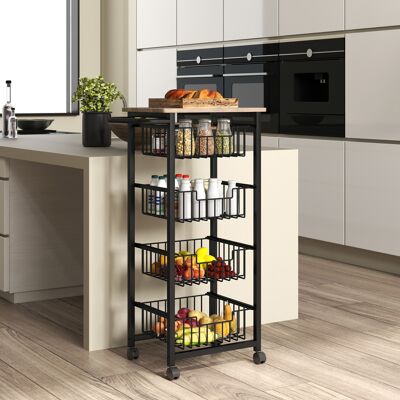 PZCC Carrello Cucina A 5 Ripiani, Carrellino Cucina Salvaspazio Con Cestini Estraibili, Maniglia In Acciaio E Ruote A Freni, Carrello Portafrutta E Verdure, Per Soggiorno Salotto, Rovere PZCC Carrello Cucina A 5 Ripiani, Carrellino Cucina Salvaspazio Con Cestini Estraibili, Maniglia In Acciaio E Ruote A Freni, Carrello Portafrutta E Verdure, Per Soggiorno Salotto, Rovere