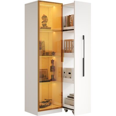 STILVORA Vetrina Con 2 Ante In Vetro E Modulo Laterale Estraibile Con Led, Stile Moderno, In Mdf, 70×40×160 Cm, Bianco STILVORA Vetrina Con 2 Ante In Vetro E Modulo Laterale Estraibile Con Led, Stile Moderno, In Mdf, 70×40×160 Cm, Bianco