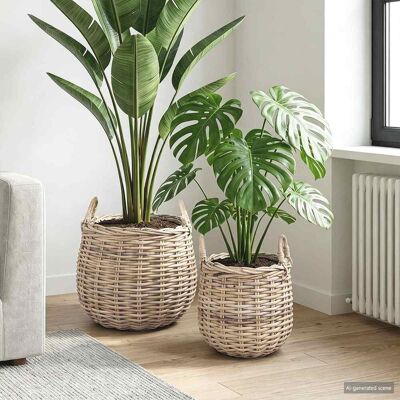 VIDAXL Cestino Per Piante Con Archiviazione 2 Pcs Grigio Rattan VIDAXL Cestino Per Piante Con Archiviazione 2 Pcs Grigio Rattan
