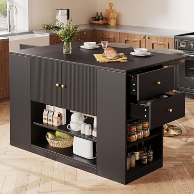MODENVIE Credenza Da Cucina Con Armadio A 2 Ante, Cassetti, Ripiani E Piano Ribaltabile, Per Cucina, Mdf, Nero, 140 X 40 X 90 Cm MODENVIE Credenza Da Cucina Con Armadio A 2 Ante, Cassetti, Ripiani E Piano Ribaltabile, Per Cucina, Mdf, Nero, 140 X 40 X 90 Cm