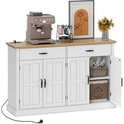 TORMATOR Buffet Con Porta Usb E Multipresa, Mobile Tv Con 2 Ante Scorrevoli, 2 Cassetti E Ripiani Regolabili, Bianco TORMATOR Buffet Con Porta Usb E Multipresa, Mobile Tv Con 2 Ante Scorrevoli, 2 Cassetti E Ripiani Regolabili, Bianco