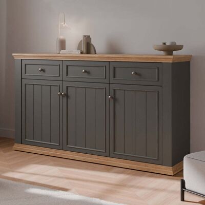 MITEPEK Madia 3 Ante E 3 Cassetti Colore Grigio Scuro E Rovere 169 Cm Essenza MITEPEK Madia 3 Ante E 3 Cassetti Colore Grigio Scuro E Rovere 169 Cm Essenza