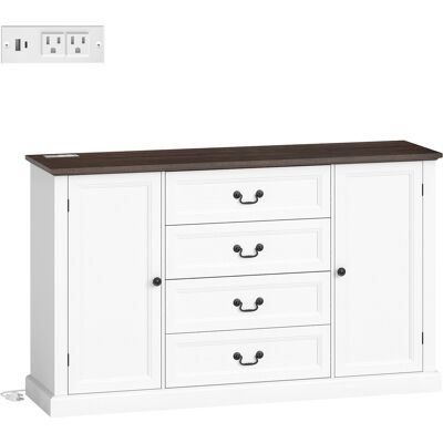GIORDANOSHOP Credenza Da Cucina Stile Vintage 147x40x87 Cm Con 4 Cassetti E 2 Armadietti Con Mensole Regolabili Legno Bianco GIORDANOSHOP Credenza Da Cucina Stile Vintage 147x40x87 Cm Con 4 Cassetti E 2 Armadietti Con Mensole Regolabili Legno Bianco