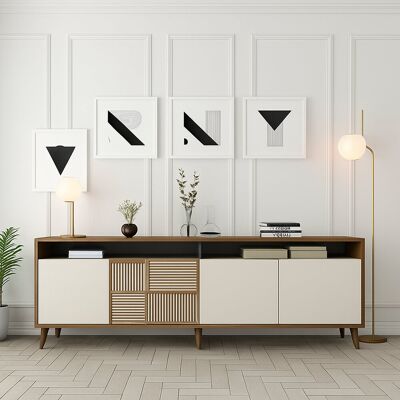 DMORA Credenza Benjamin, Madia 2 Ripiani, 4 Ante, 6 Vani, 180x35x79h Cm Marrone Noce DMORA Credenza Benjamin, Madia 2 Ripiani, 4 Ante, 6 Vani, 180x35x79h Cm Marrone Noce
