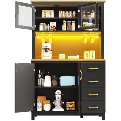 STILVORA Credenza Da Cucina Con 4 Ante, Portabottiglie E Led, Per Cucina O Sala Da Pranzo, In Mdf, 105.5x40x180 Cm STILVORA Credenza Da Cucina Con 4 Ante, Portabottiglie E Led, Per Cucina O Sala Da Pranzo, In Mdf, 105.5x40x180 Cm