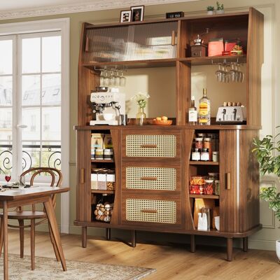 COVREO Credenza Buffet 140x40.5x174.5 Cm Noce In Mdf E Metallo Con Ante Scorrevoli In Vetro E Cassetti COVREO Credenza Buffet 140x40.5x174.5 Cm Noce In Mdf E Metallo Con Ante Scorrevoli In Vetro E Cassetti