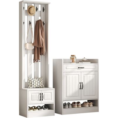STILVORA Mobile Ingresso Con 4 Ante, 1 Cassetto E 8 Ganci, Con Panca Scarpiera, Stile Moderno, In Pannelli, Bianco, 125×36×190 Cm STILVORA Mobile Ingresso Con 4 Ante, 1 Cassetto E 8 Ganci, Con Panca Scarpiera, Stile Moderno, In Pannelli, Bianco, 125×36×190 Cm