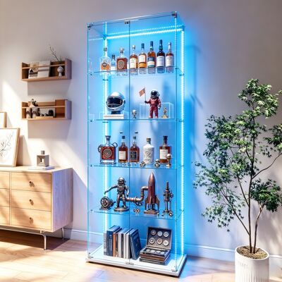 JOOKGBD –vetrina In Vetro Con Led,2 Ante,5 Ripiani In Vetro,armadio Per Collezione,moderna,per Soggiorno,bar,casa,bianco JOOKGBD –vetrina In Vetro Con Led,2 Ante,5 Ripiani In Vetro,armadio Per Collezione,moderna,per Soggiorno,bar,casa,bianco