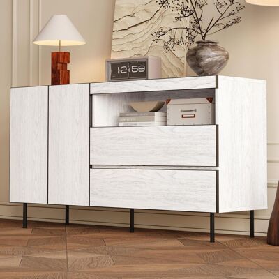 SOLKVUNZA Madia Moderna 140x42x77 Cm Con Ante Senza Maniglie E Cassetti, Design Minimalista, Pannello Truciolare, Bianca SOLKVUNZA Madia Moderna 140x42x77 Cm Con Ante Senza Maniglie E Cassetti, Design Minimalista, Pannello Truciolare, Bianca