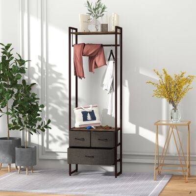 PZCC Appendiabiti Da Ingresso Con 3 Cassetti In Tessuto E Ripiano Portaoggetti, 58,5x30x178 Cm, Marrone Rustico. PZCC Appendiabiti Da Ingresso Con 3 Cassetti In Tessuto E Ripiano Portaoggetti, 58,5x30x178 Cm, Marrone Rustico.