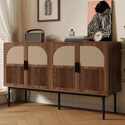 SOLKVUNZA Madia 140 X 40 X 80 Cm Con 4 Ante In Rattan Naturale E Vano Contenitore Interno, Mdf, Effetto Naturale SOLKVUNZA Madia 140 X 40 X 80 Cm Con 4 Ante In Rattan Naturale E Vano Contenitore Interno, Mdf, Effetto Naturale