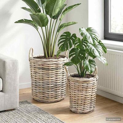 VIDAXL Cesto Per Piante Con Archiviazione 2 Pcs Grigio Rattan VIDAXL Cesto Per Piante Con Archiviazione 2 Pcs Grigio Rattan