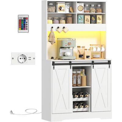 OEM Credenza Cucina Con Prese Elettriche, Luce Led, Portabottiglie E Ante Scorrevoli, 100x38x180 Cm, Bianco OEM Credenza Cucina Con Prese Elettriche, Luce Led, Portabottiglie E Ante Scorrevoli, 100x38x180 Cm, Bianco