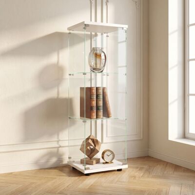 LONELYO Vetrina In Vetro A 3 Livelli 42x36x125 Cm, Mobile Espositore Con Serratura, In Vetro Temperato, Stile Moderno, Bianco LONELYO Vetrina In Vetro A 3 Livelli 42x36x125 Cm, Mobile Espositore Con Serratura, In Vetro Temperato, Stile Moderno, Bianco