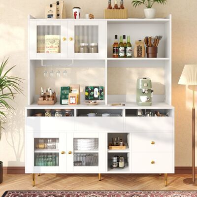 OKMYHOME Mobile Contenitore 145 Cm Vino Vetro Bianco Moderno OKMYHOME Mobile Contenitore 145 Cm Vino Vetro Bianco Moderno