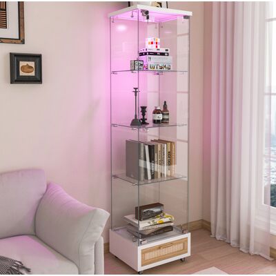 REDOM - Vetrina 42.5x36.5x167 Cm, 4 Ripiani, Led 13 Colori, Cassetti E Vano Con Serratura, Vetro Temperato Bianco REDOM - Vetrina 42.5x36.5x167 Cm, 4 Ripiani, Led 13 Colori, Cassetti E Vano Con Serratura, Vetro Temperato Bianco