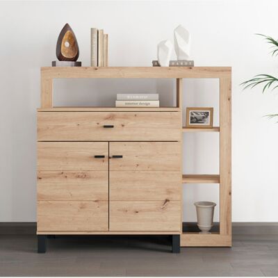 DMORA Credenza Banos, Madia Un Cassetto, 4 Ripiani, Apertura Battente, Scorrevole, 106x35x101h Cm Marrone Rovere Nodi DMORA Credenza Banos, Madia Un Cassetto, 4 Ripiani, Apertura Battente, Scorrevole, 106x35x101h Cm Marrone Rovere Nodi