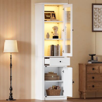 HAUSS SPOLE Vetrina Espositiva A Led Bianca, 55x40x200 Cm, Con 1 Cassetto E 2 Ante, In Vetro E Truciolato HAUSS SPOLE Vetrina Espositiva A Led Bianca, 55x40x200 Cm, Con 1 Cassetto E 2 Ante, In Vetro E Truciolato