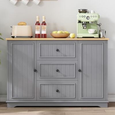 DREAMMESPACE Credenza Da Soggiorno E Cucina - 126x40x86 Cm - 3 Cassetti, 2 Ante, Tipo Frigorifero, Sistema Di Stoccaggio Intelligente - Legno Grigio E Naturale DREAMMESPACE Credenza Da Soggiorno E Cucina - 126x40x86 Cm - 3 Cassetti, 2 Ante, Tipo Frigorifero, Sistema Di Stoccaggio Intelligente - Legno Grigio E Naturale