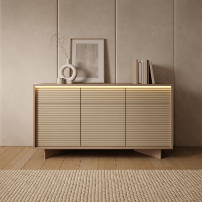 DMORA Credenza Hatareta, Madia 3 Cassetti, 3 Ripiani, Apertura Battente, Scorrevole, 154x40x84h Cm Marrone Rovere DMORA Credenza Hatareta, Madia 3 Cassetti, 3 Ripiani, Apertura Battente, Scorrevole, 154x40x84h Cm Marrone Rovere