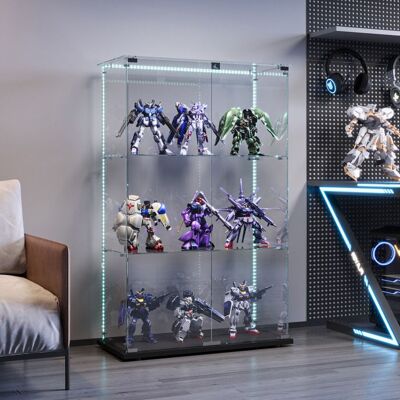 OEM Vetrina In Vetro Led, 3 Ripiani, Porte Doppie, Armadio Espositivo Per Salone, Per Collezione, 123 X 78 X 35cm, Nero OEM Vetrina In Vetro Led, 3 Ripiani, Porte Doppie, Armadio Espositivo Per Salone, Per Collezione, 123 X 78 X 35cm, Nero
