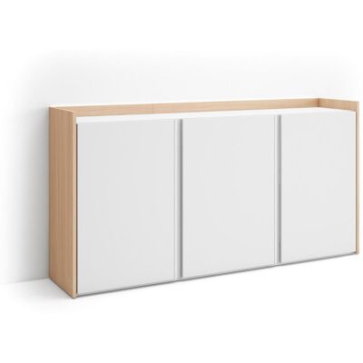 SKRAUT HOME - Credenza, Mobile, Cucina, Madia, Mobile Ingresso, 156x35x80cm, 3 Porte, Led, Stile Moderno, Bianco E Rovere Soft SKRAUT HOME - Credenza, Mobile, Cucina, Madia, Mobile Ingresso, 156x35x80cm, 3 Porte, Led, Stile Moderno, Bianco E Rovere Soft