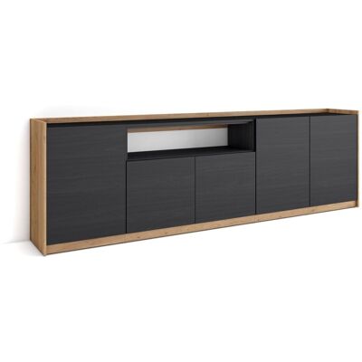 SKRAUT HOME - Credenza, Mobile, Cucina, Madia, 260x37x80cm, 5 Porte, Nero E Rovere SKRAUT HOME - Credenza, Mobile, Cucina, Madia, 260x37x80cm, 5 Porte, Nero E Rovere